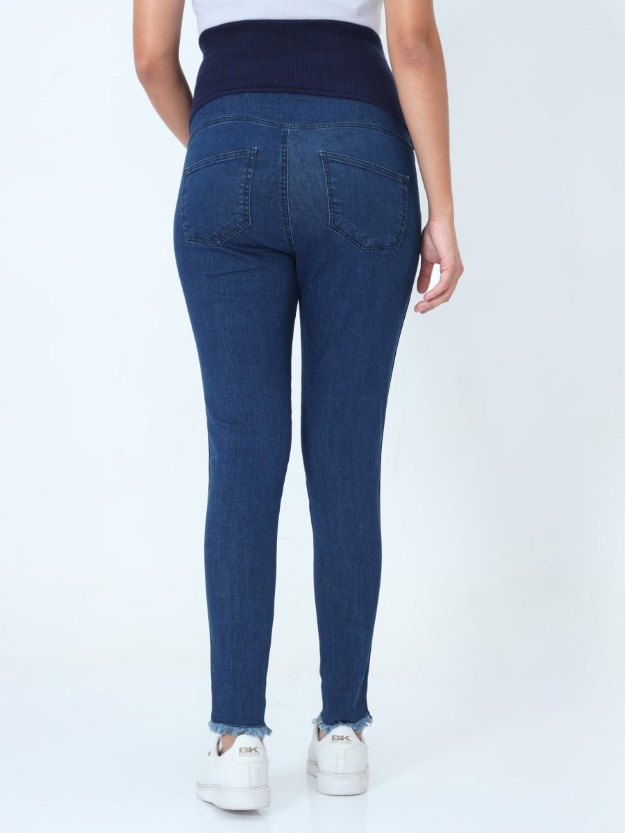 Distress Taped Maternity Denims with Belly Support-Blue - MDD-DTBLU-S