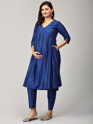 Diva Blue Maternity And Nursing Silk Kurta Set - MEW-SK-DBSK-S