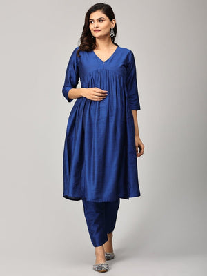 Diva Blue Maternity And Nursing Silk Kurta Set - MEW-SK-DBSK-S