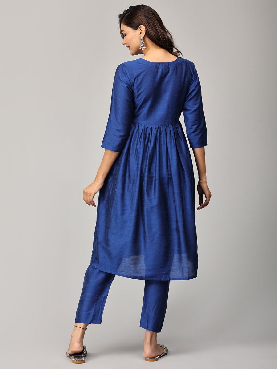 Diva Blue Maternity And Nursing Silk Kurta Set With Dupatta - MEW - SK - DIVBL - S