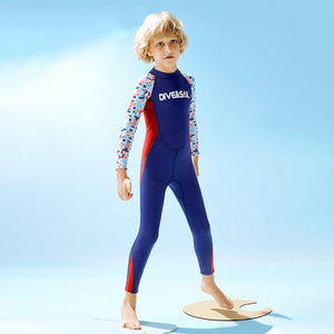Dive Navy Nautical Printed Full Length 2.5mm Neoprene Kids Swimsuit with Free Washbag - 4 - 5 Years Swim