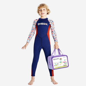 Dive Navy Nautical Printed Full Length 2.5mm Neoprene Kids Swimsuit with Free Washbag - 4 - 5 Years Swim