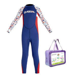 Dive Navy Nautical Printed Full Length 2.5mm Neoprene Kids Swimsuit with Free Washbag - 4 - 5 Years Swim