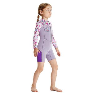 Dive Purple Strawberry Printed Knee Length 2.5mm Neoprene Kids Swimsuit with Free Washbag - 4 - 5 Years Swim