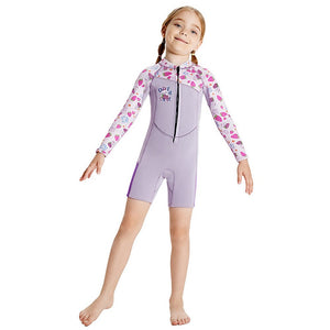 Dive Purple Strawberry Printed Knee Length 2.5mm Neoprene Kids Swimsuit with Free Washbag - 4 - 5 Years Swim