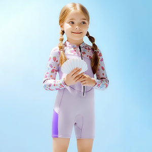 Dive Purple Strawberry Printed Knee Length 2.5mm Neoprene Kids Swimsuit with Free Washbag - 4 - 5 Years Swim