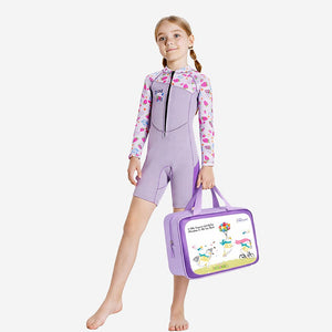 Dive Purple Strawberry Printed Knee Length 2.5mm Neoprene Kids Swimsuit with Free Washbag - 4 - 5 Years Swim