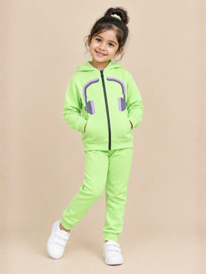 DJ Neon Zipper Jacket & Neon Green Sweatpants Combo - Neon Green Kids Winter Set
