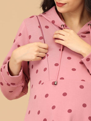 Dot Dot Blush Maternity and Nursing Hoodie Dress - WDRS - SD - DTDB - S