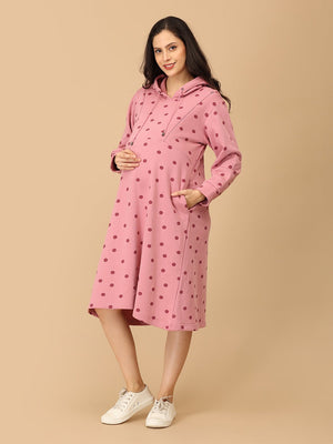 Dot Dot Blush Maternity and Nursing Hoodie Dress - WDRS - SD - DTDB - S