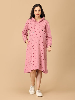Dot Dot Blush Maternity and Nursing Hoodie Dress - WDRS - SD - DTDB - S