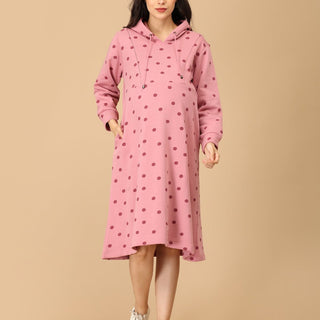 Dot Dot Blush Maternity and Nursing Hoodie Dress - WDRS - SD - DTDB - S