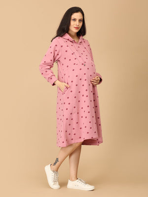 Dot Dot Blush Maternity and Nursing Hoodie Dress - WDRS - SD - DTDB - S