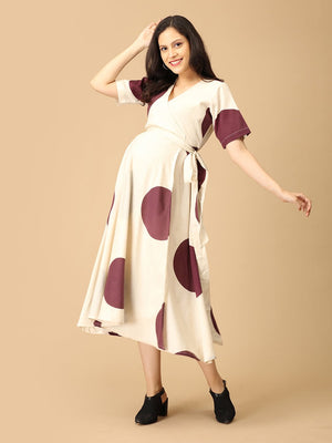Dot Wine - ing Maternity and Nursing Wrap Dress - DRS - SK - DTWN - S