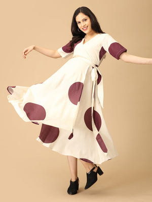 Dot Wine - ing Maternity and Nursing Wrap Dress - DRS - SK - DTWN - S