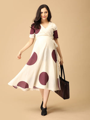 Dot Wine - ing Maternity and Nursing Wrap Dress - DRS - SK - DTWN - S