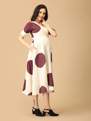 Dot Wine - ing Maternity and Nursing Wrap Dress - DRS - SK - DTWN - S