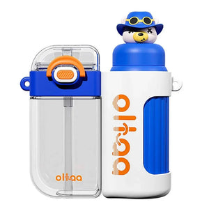 Double Tumbler Blue bear detachable set water bottle, 400 ml & 320ML for Kids and Adults - Back To School
