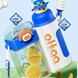 Double Tumbler Blue bear detachable set water bottle, 400 ml & 320ML for Kids and Adults - Back To School