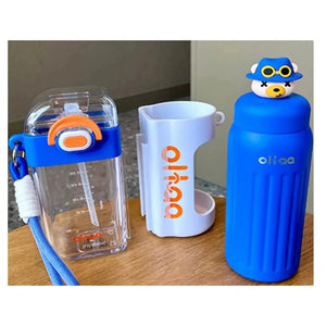 Double Tumbler Blue bear detachable set water bottle, 400 ml & 320ML for Kids and Adults - Back To School
