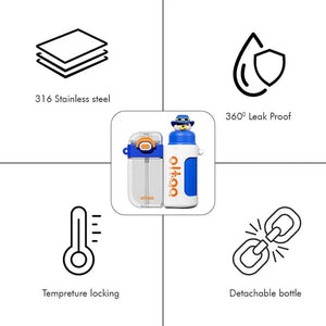 Double Tumbler Blue bear detachable set water bottle, 400 ml & 320ML for Kids and Adults - Back To School