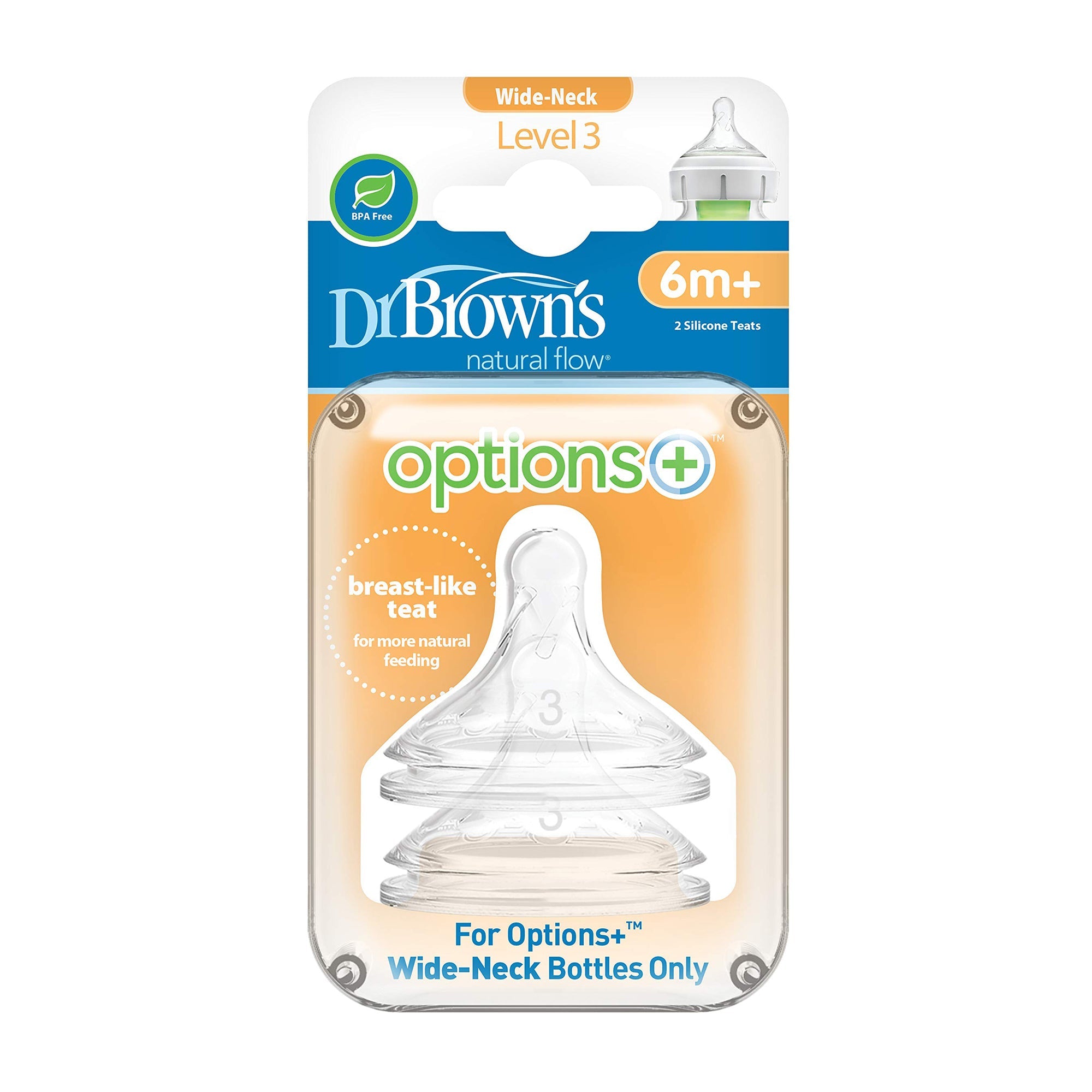 Dr. Brown'S Level 3 Wide - Neck Silicone Nipple Transparent 6M to 9M - DBWN3201 - GBX