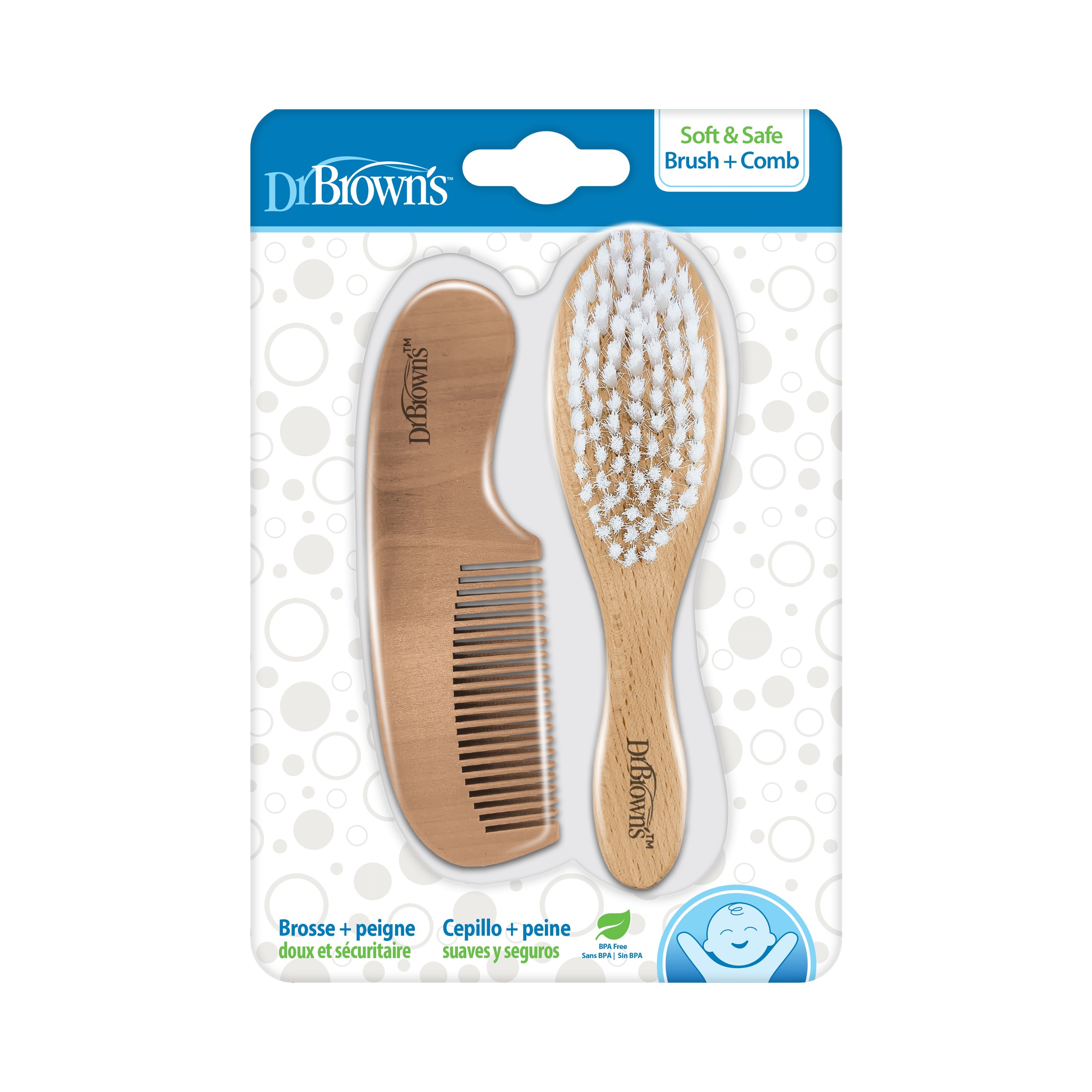 Dr. Brown'S Soft And Safe Brush + Comb Wooden Birth to 24M - DBHG086