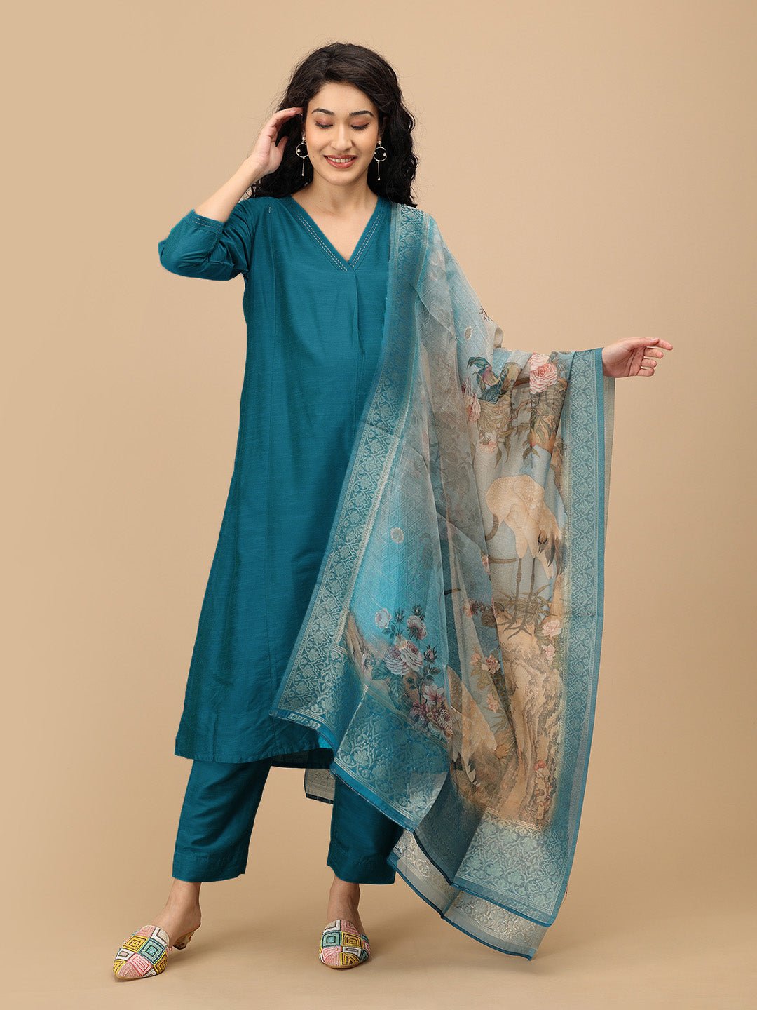 Drama at Gala Embroidered Maternity and Nursing Silk Kurta Set With Dupatta - S Maternity Ethnic Set