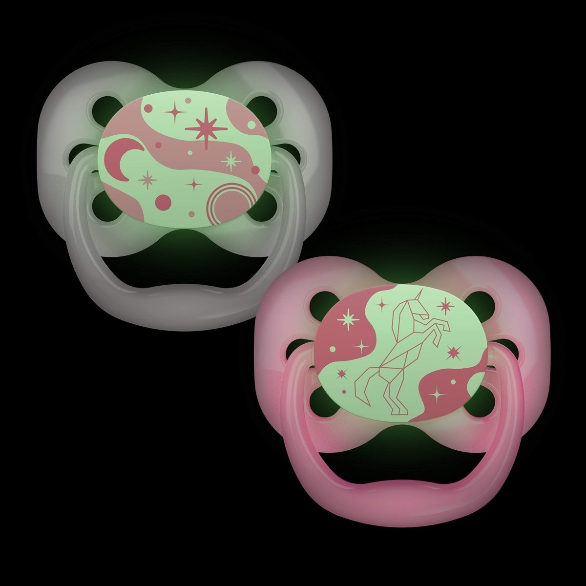 Dr. Browns Advantage Pacifiers, Stage 1, Glow in the Dark, Pack of 2 - Pink - DBPA12003-INTL