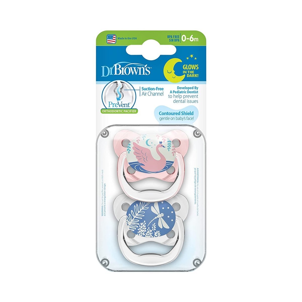 Dr. Browns Glow in the Dark BUTTERFLY SHIELD Soother - Stage 1 - Pink - DBPV12007-INTLX