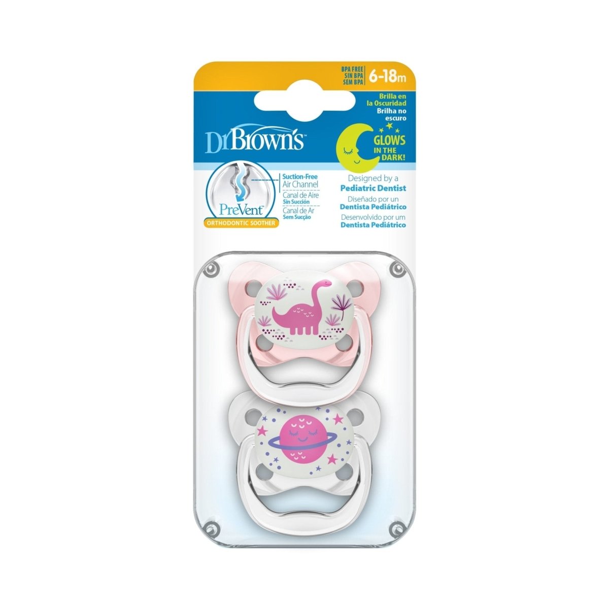 Dr. Browns Glow in the Dark BUTTERFLY SHIELD Soother - Stage 2 - Pink - DBPV22007-INTLX