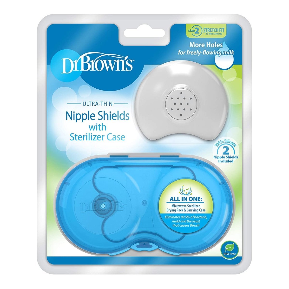 Dr. Browns Nipple Shields 2-Pack with Sterilizer Case - Size 2 - White - BF017
