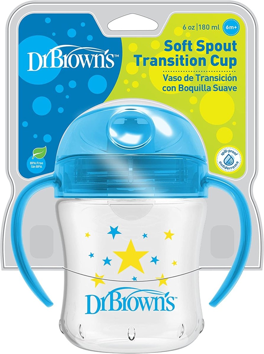 Dr. Browns Soft-Spout Transition Cup w/ Handles- Blue Deco - DBTC61004-INTL