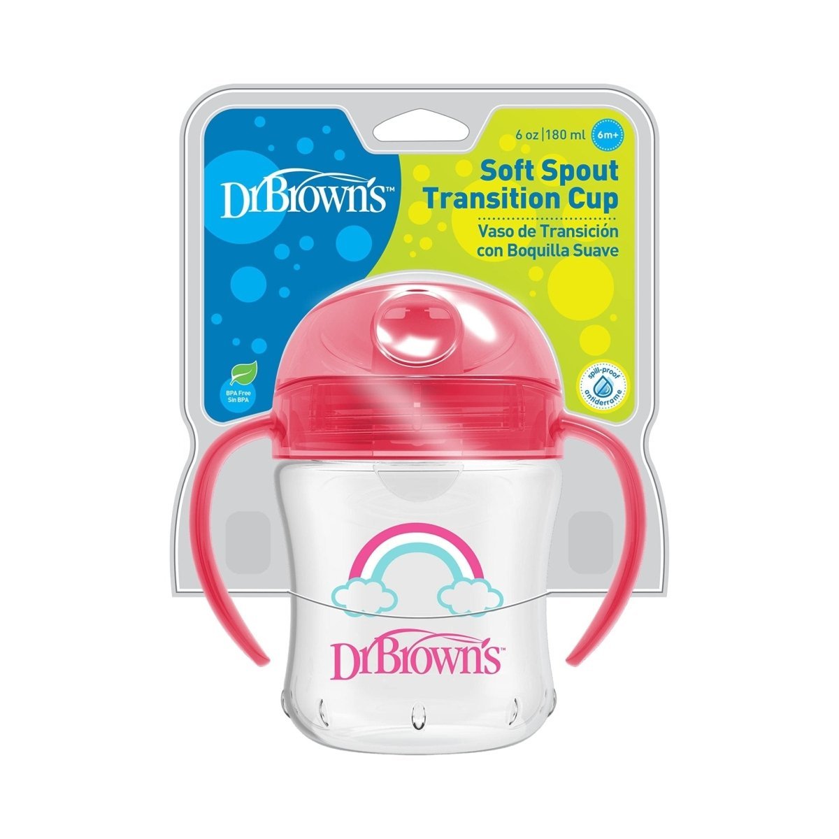 Dr. Browns Soft-Spout Transition Cup w/ Handles- Pink Deco - DBTC61003-INTL
