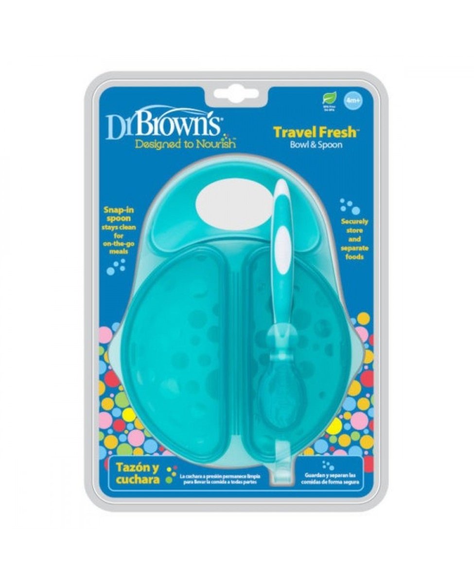 Dr. Browns Travel Fresh Bowl and Spoon 1-Pack- Light Green - DBTF010-P3