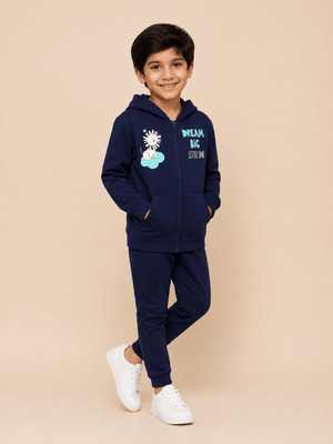 Dream Big Zipper Jacket & Navy Blue Sweatpants Combo - Navy Blue Kids Winter Set