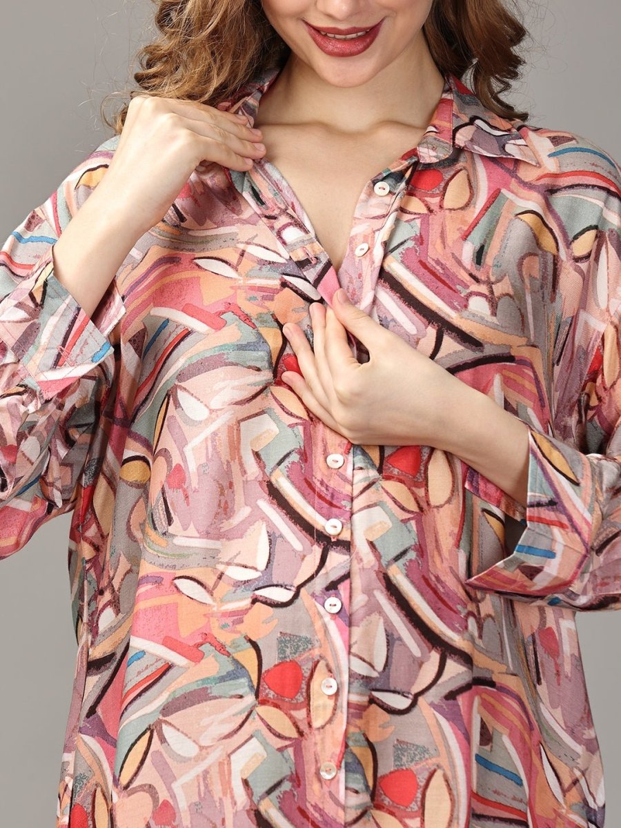Dream Within a Dream Maternity and Nursing Oversized Shirt Dress - DRS-SK-ABSTO-S