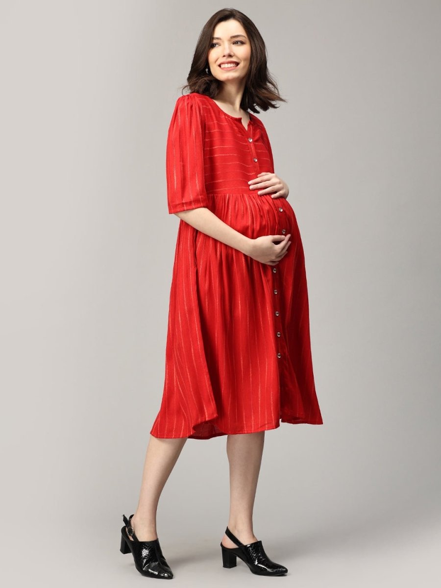 Dreaming of Red Striped Maternity And Nursing Dress - MEW-SK-RESTR-S