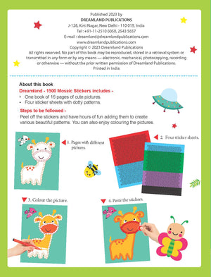 Dreamland 1500 Mosaic Stickers & Colouring Fun Book 1 for Kids 4-8 Years - Books