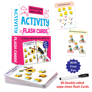 Dreamland Flash Cards Activity - 30 Double Sided Wipe Clean Flash Cards for Kids (With Free Pen) - Books