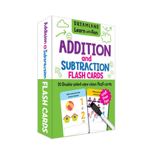 Dreamland Flash Cards Addition and Subtraction - 30 Double Sided Wipe Clean Flash Cards for Kids (With Free Pen) - Books