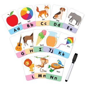 Dreamland Flash Cards Alphabet - 30 Double Sided Wipe Clean Flash Cards for Kids (With Free Pen) - Books