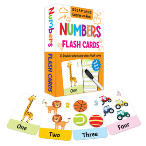 Dreamland Flash Cards Numbers - 30 Double Sided Wipe Clean Flash Cards for Kids (With Free Pen) - Books