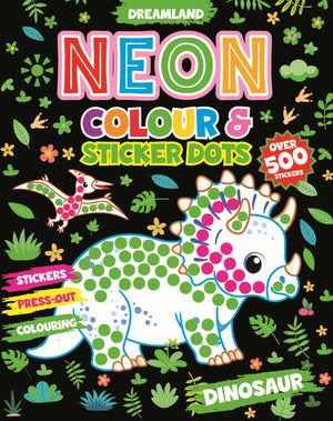 Dreamland Publications Dinosaur Neon Colour and Sticker Dots Book Over 500 Stickers - Kids Learning Books