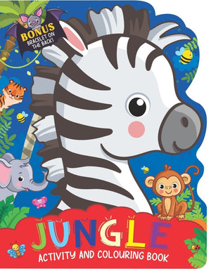 Dreamland Publications Jungle Activity And Colouring Book- Die Cut Animal Shaped Book - 9789394767560