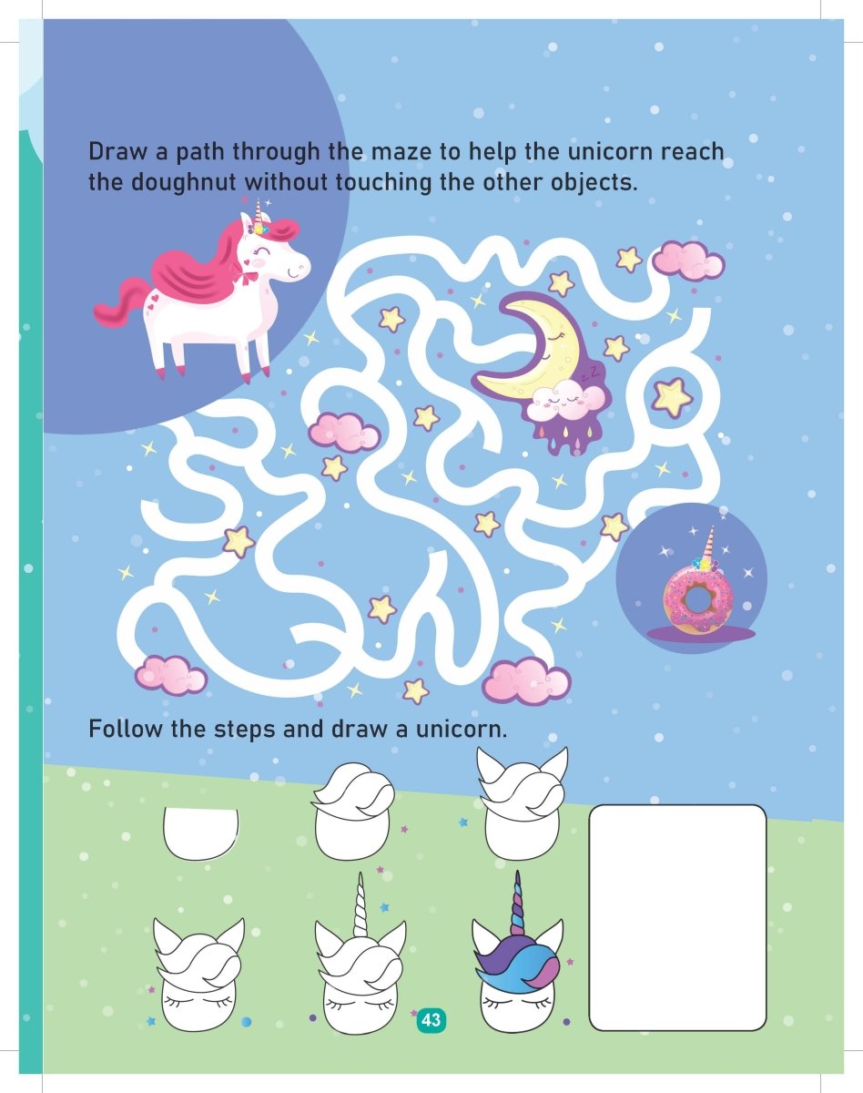 Dreamland Unicorn Activity And Colouring Book- Die Cut Animal Shaped Book - 9789394767577