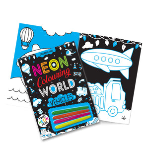 Dreamland Vehicles Neon Colouring World Book for Kids Age 4 - 7 years with Neon Pens - Books