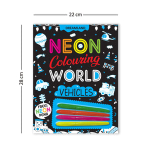 Dreamland Vehicles Neon Colouring World Book for Kids Age 4 - 7 years with Neon Pens - Books