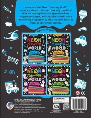 Dreamland Vehicles Neon Colouring World Book for Kids Age 4 - 7 years with Neon Pens - Books