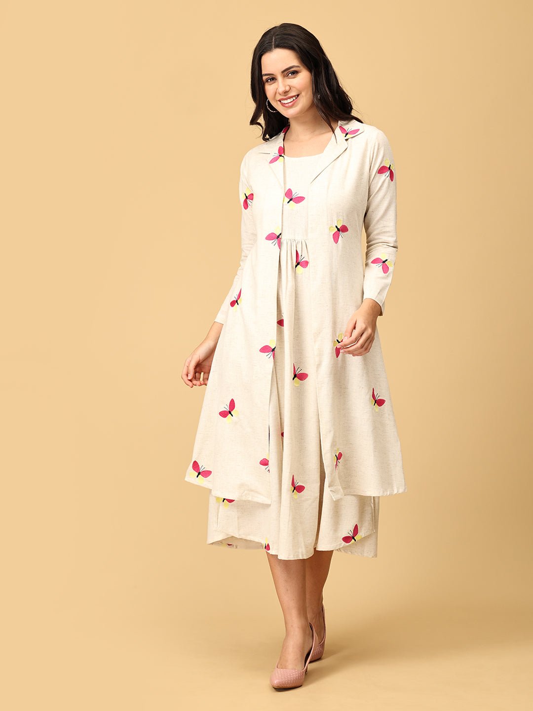 Dreamscape Wings Women's Dress Set With Jacket - WDRS - SK - DSWN - S